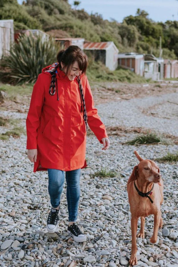 Moke Billie Raincoat - Evie Kemp 'Fiery Red with Collage'