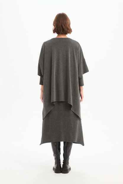 Split Hem Knit Top - Charcoal