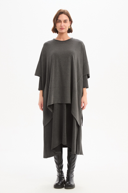 Split Hem Knit Top - Charcoal