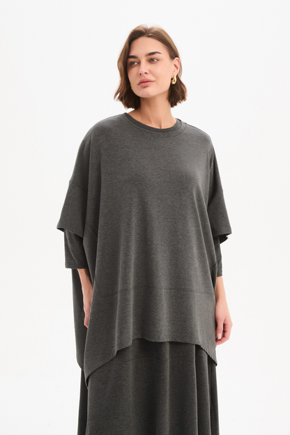 Split Hem Knit Top - Charcoal