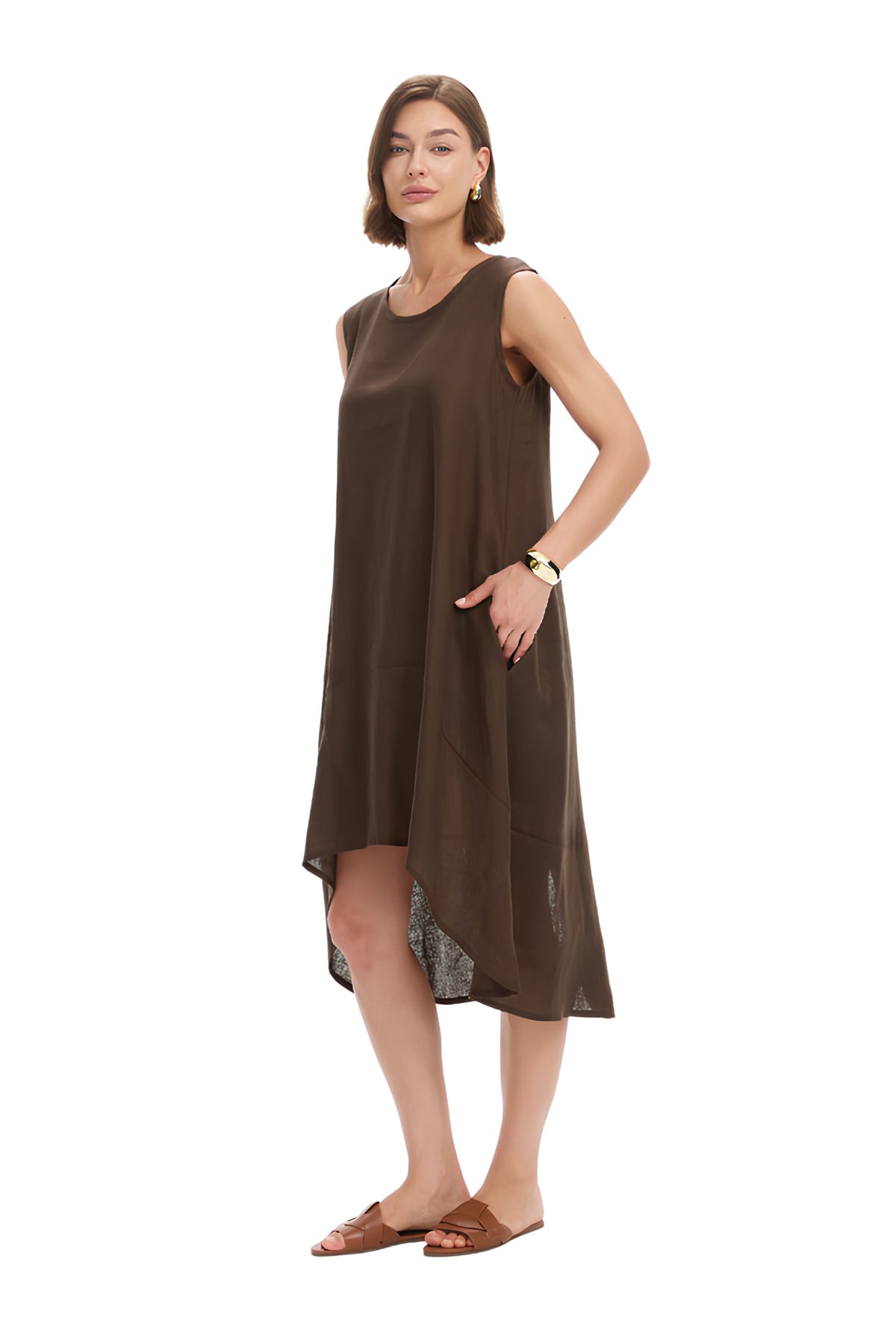 Split Hem Sleeveless Tunic - Chocolate