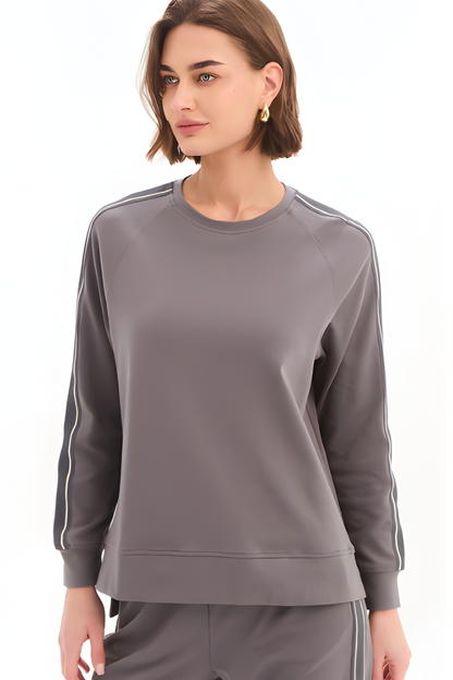 Stripe Sleeve Sweat - Graphite/Grey Stripe