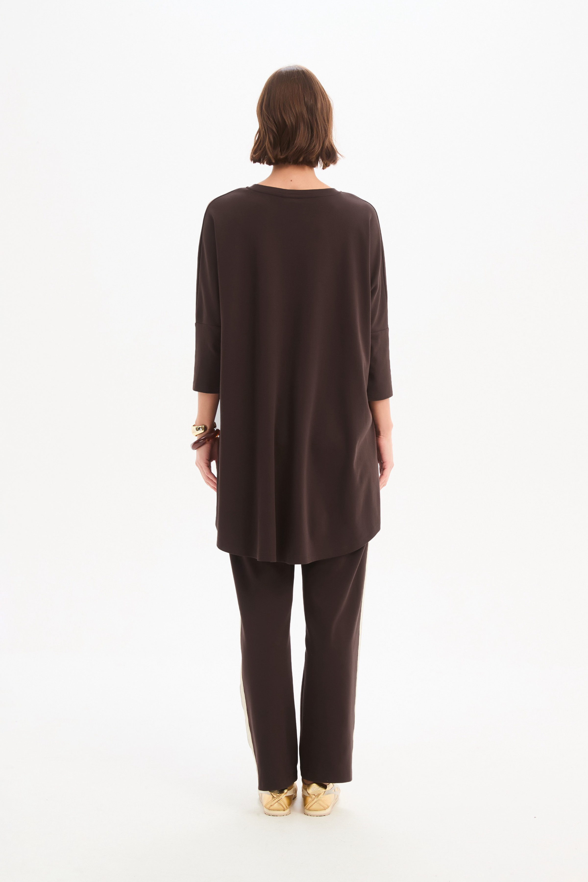 Stripe Front 3/4 Sleeve Tee - Choc/Cream Stripe