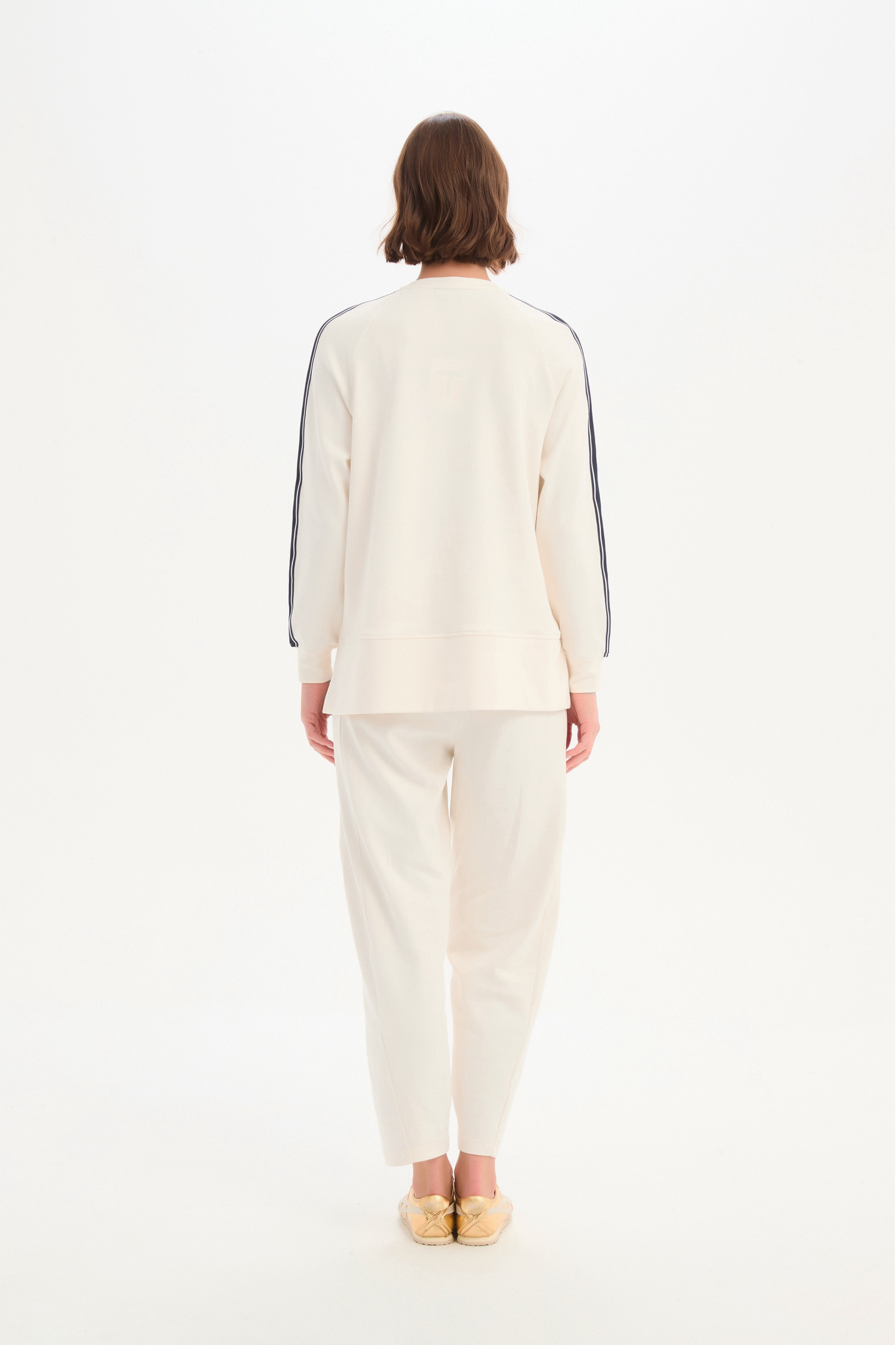 Stripe Sleeve Sweat - Cream/Navy Stripe