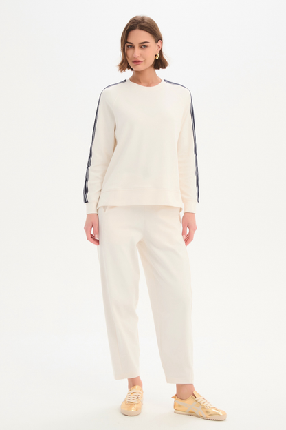 Stripe Sleeve Sweat - Cream/Navy Stripe