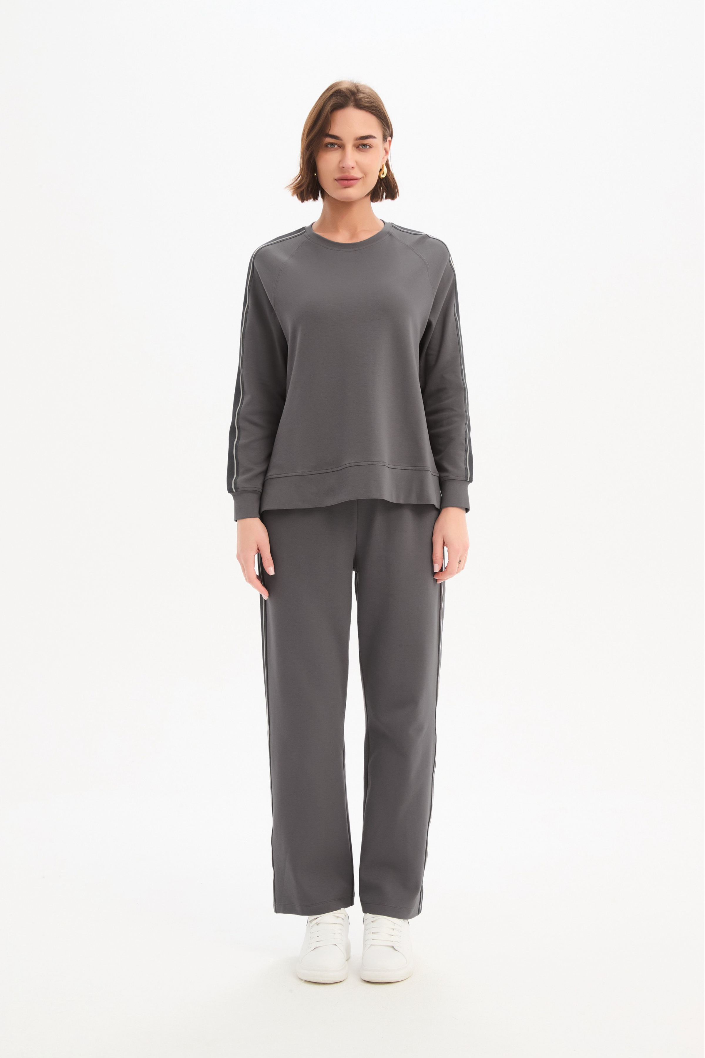 Stripe Sleeve Sweat - Graphite/Grey Stripe