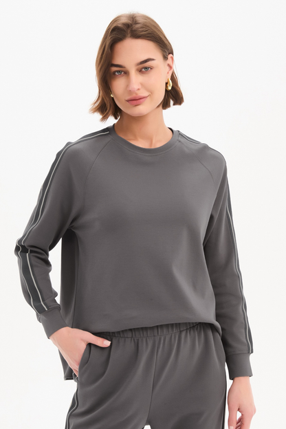 Stripe Sleeve Sweat - Graphite/Grey Stripe