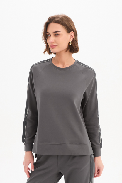 Stripe Sleeve Sweat - Graphite/Grey Stripe