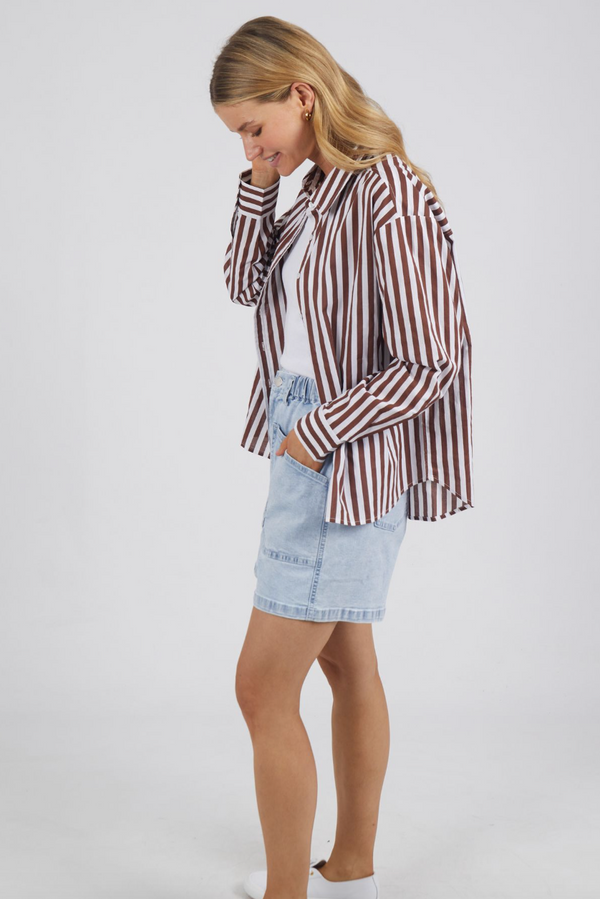 Sunday Shirt - Choc/Wh Stripe