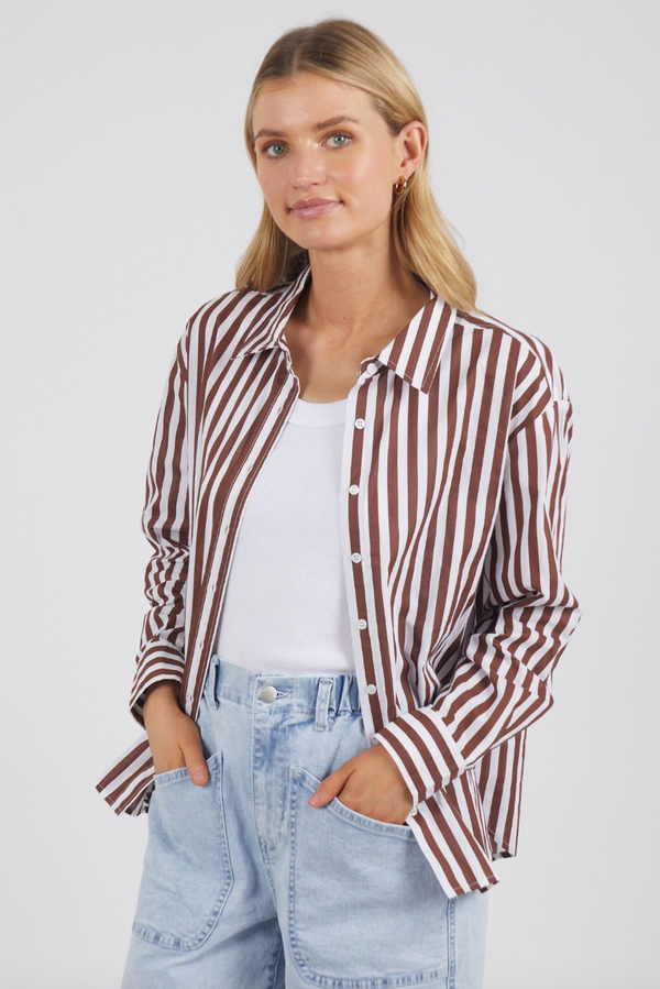 Sunday Shirt - Choc/Wh Stripe