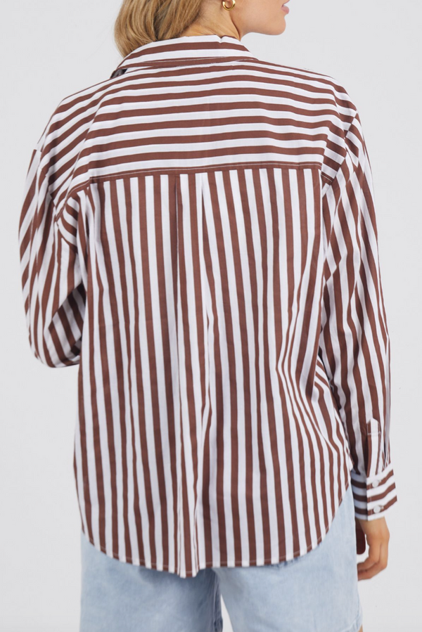Sunday Shirt - Choc/Wh Stripe
