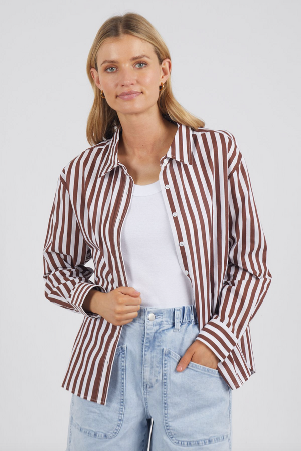 Sunday Shirt - Choc/Wh Stripe