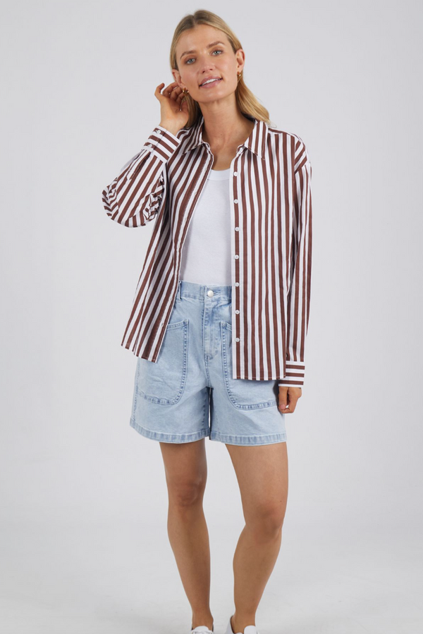 Sunday Shirt - Choc/Wh Stripe