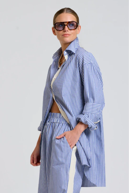 The Boyfriend Trim Oversized Shirt - Navy Stripe