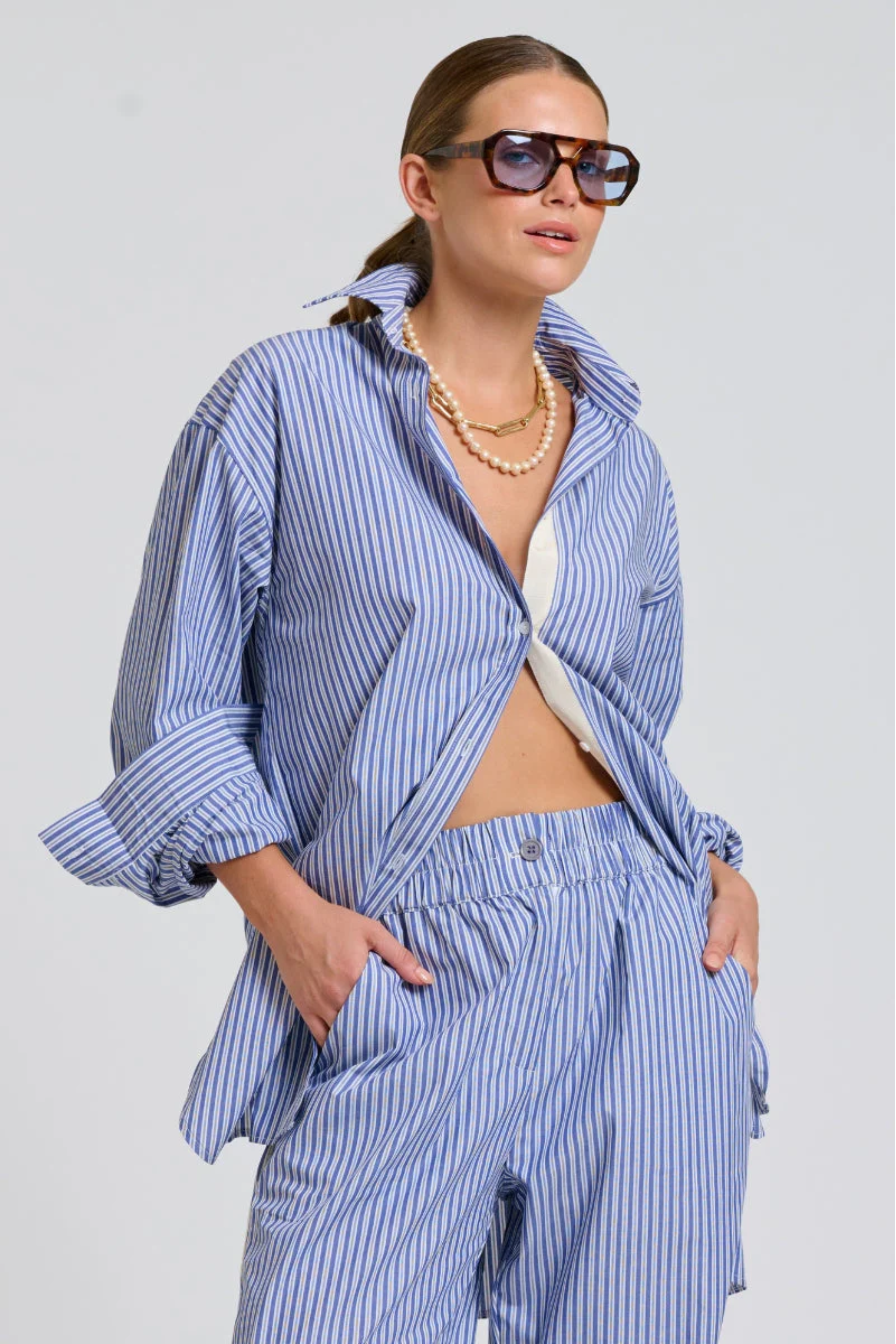 The Boyfriend Trim Oversized Shirt - Navy Stripe