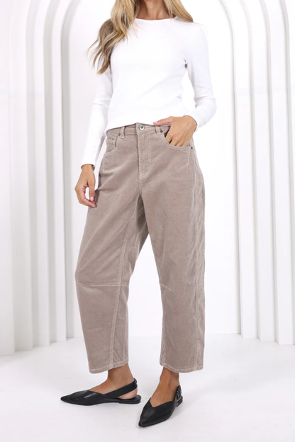 Toni Barrel Cord Jeans - Latte