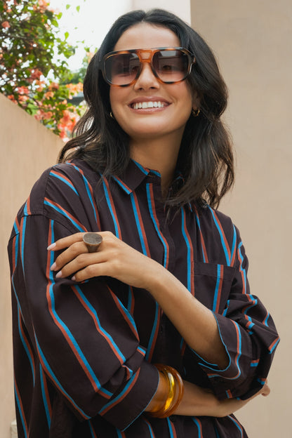 Elm Saltair Shirt - Choc/Blue Stripe
