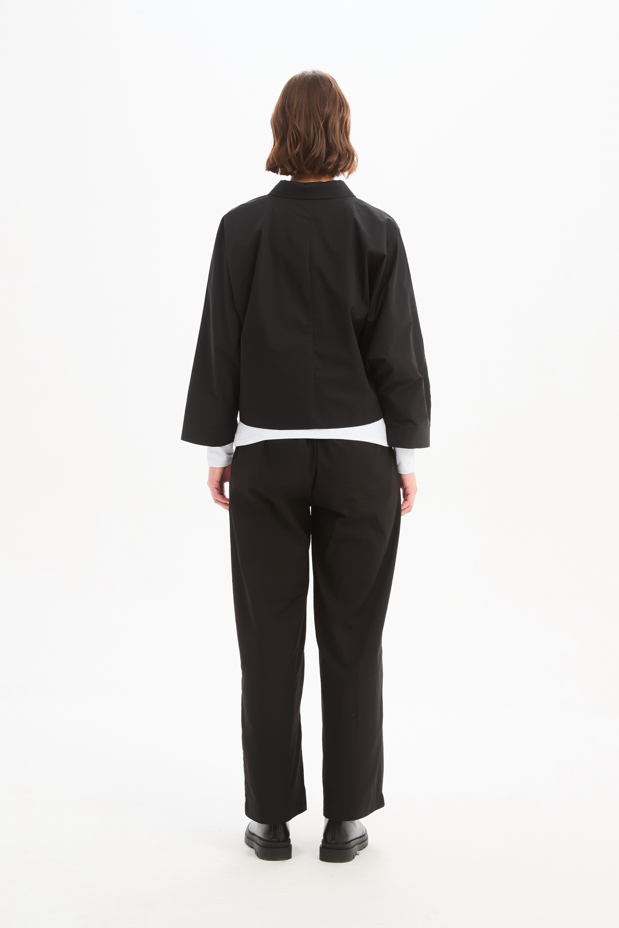 Wide Crop Poplin Overshirt - Black