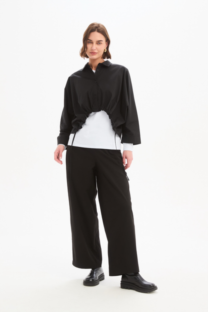 Wide Crop Poplin Overshirt - Black