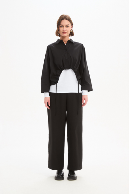 Wide Crop Poplin Overshirt - Black