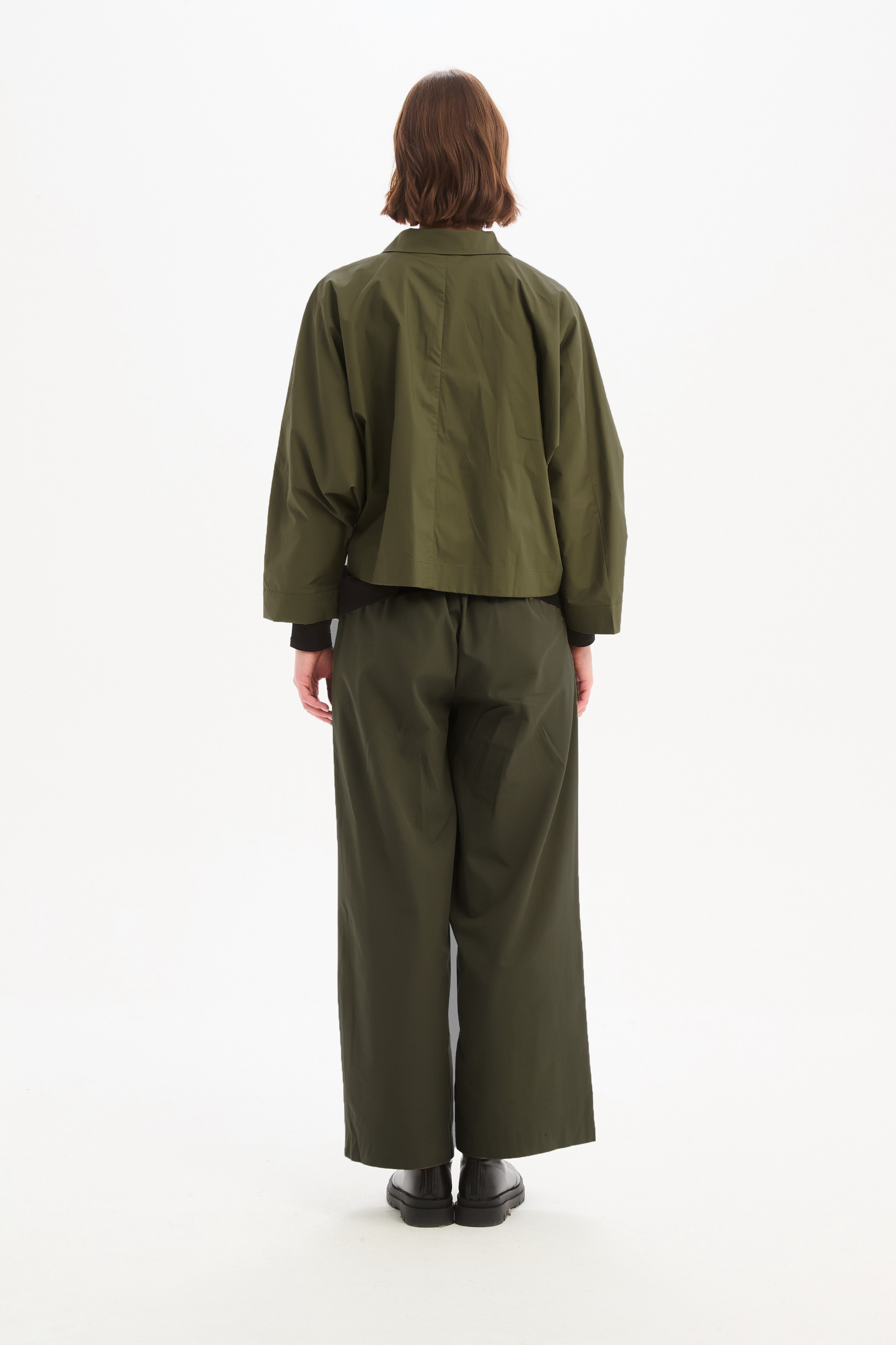 Wide Crop Poplin Overshirt - Khaki