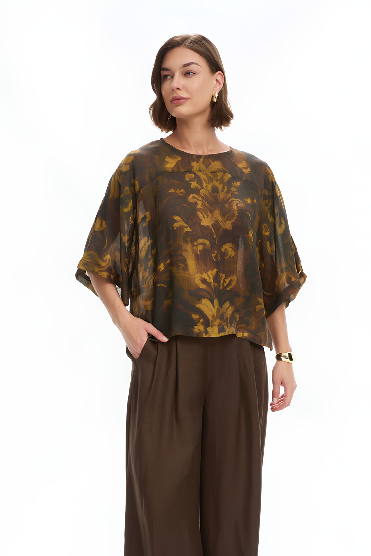 Wide Sleeve Sheer Print - Vintage Floral