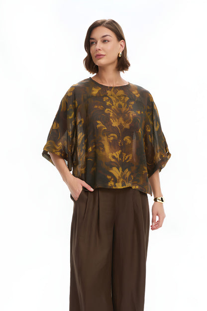 Wide Sleeve Sheer Print - Vintage Floral