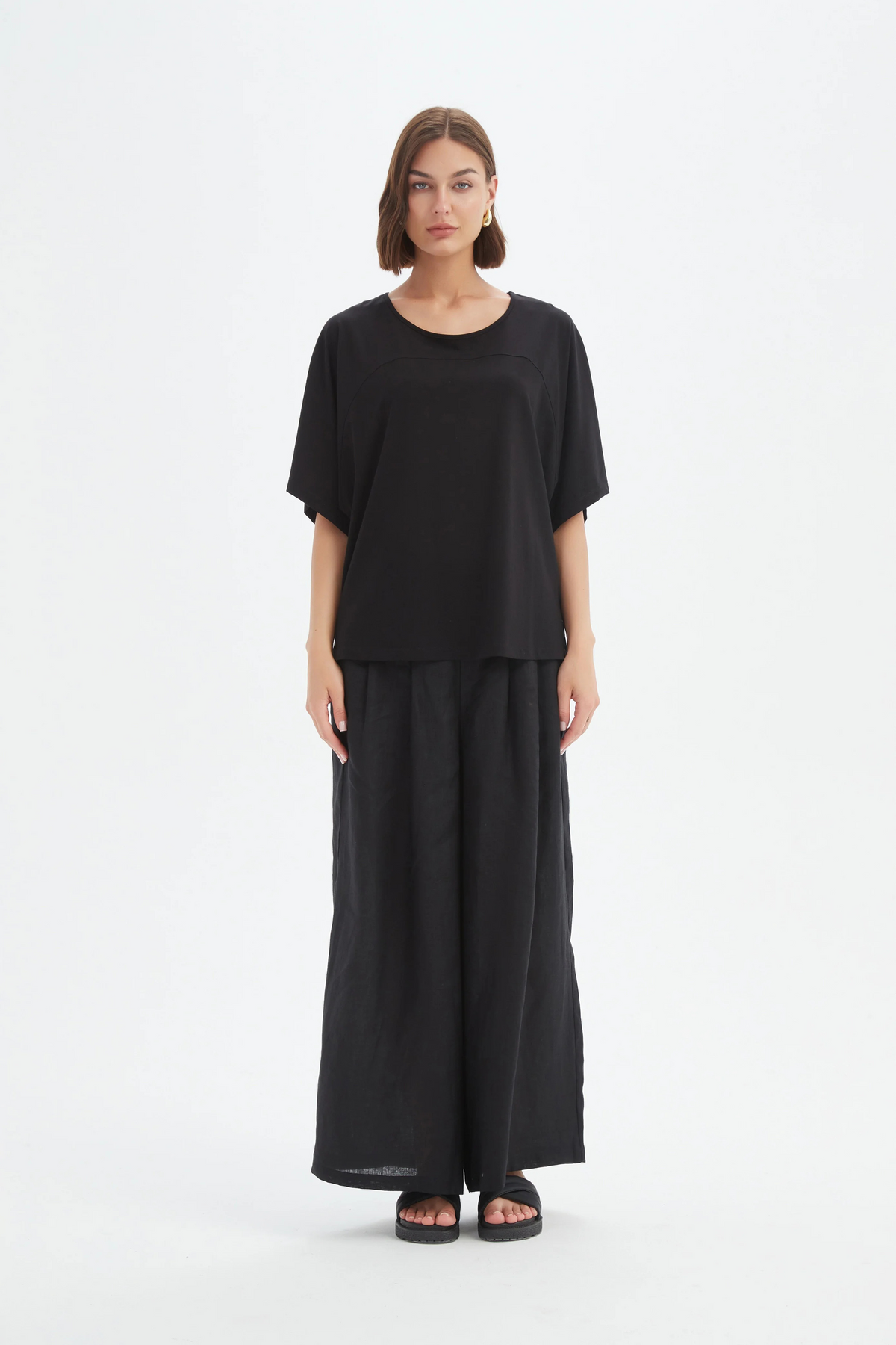 Wide Sleeve Yoke Tee - Black