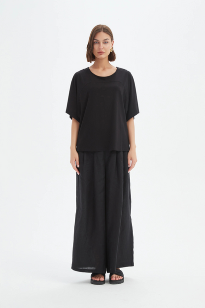 Wide Sleeve Yoke Tee - Black