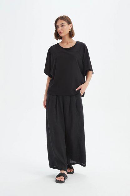 Wide Sleeve Yoke Tee - Black