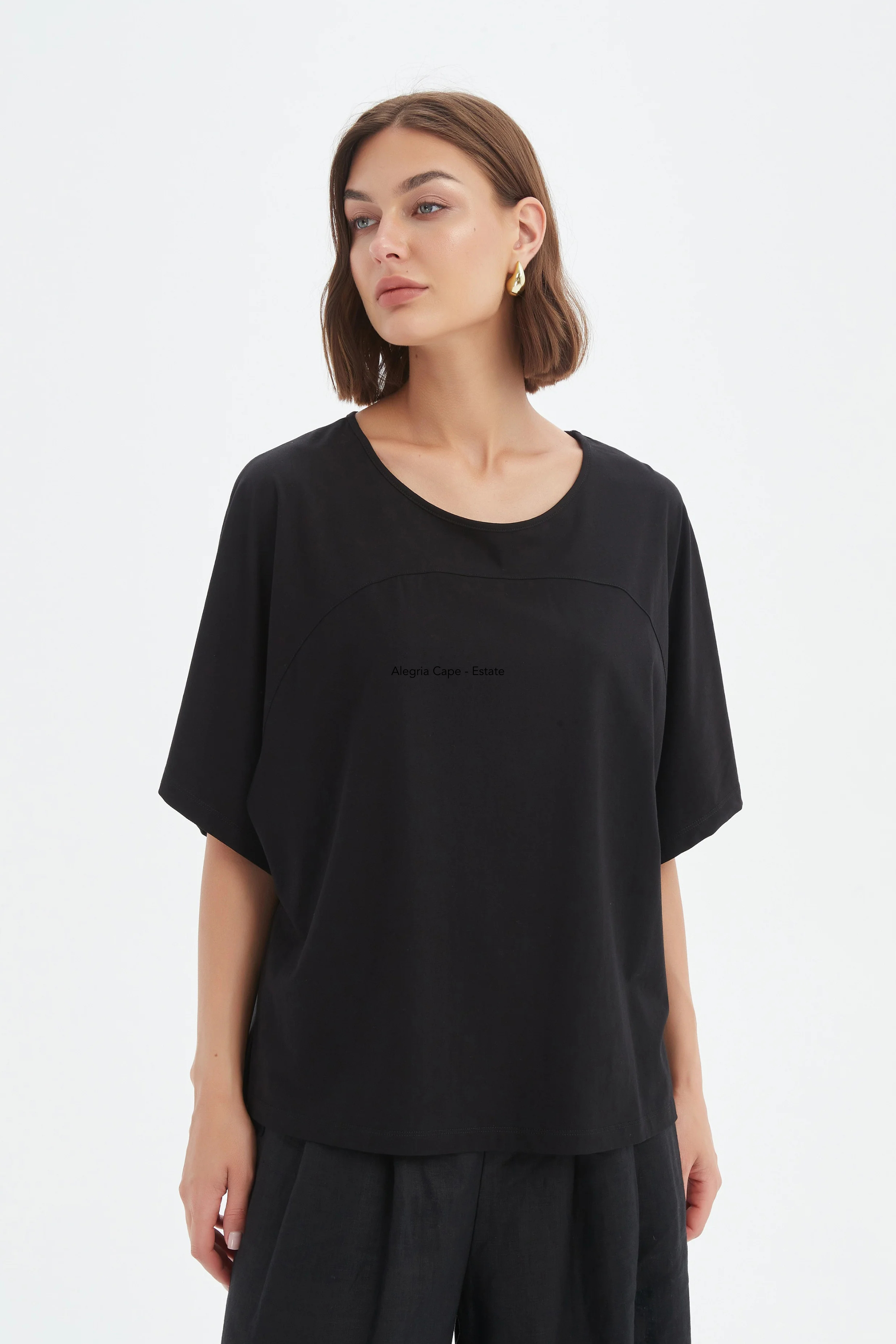 Wide Sleeve Yoke Tee - Black