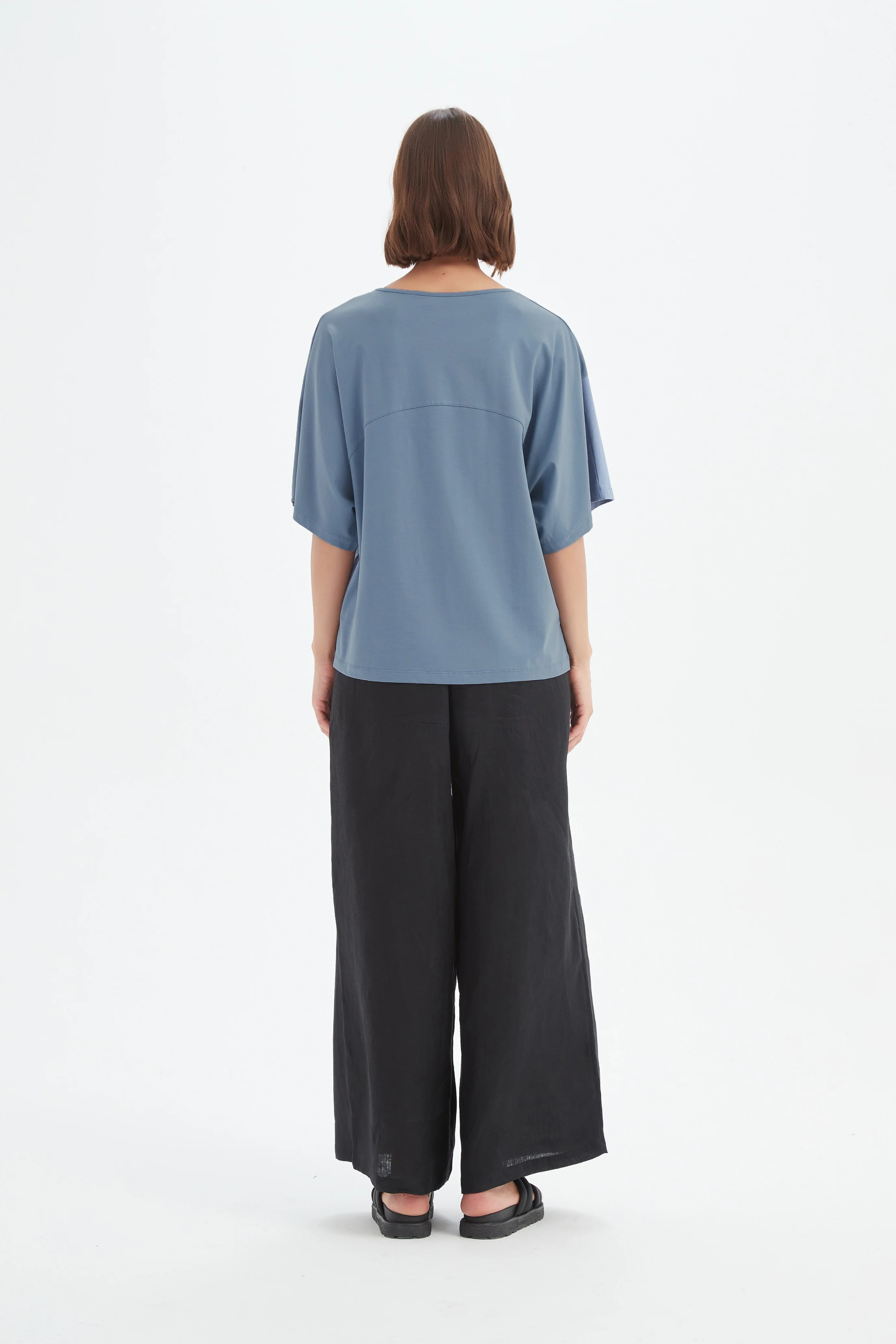 Wide Sleeve Yoke Tee - Steel Blue