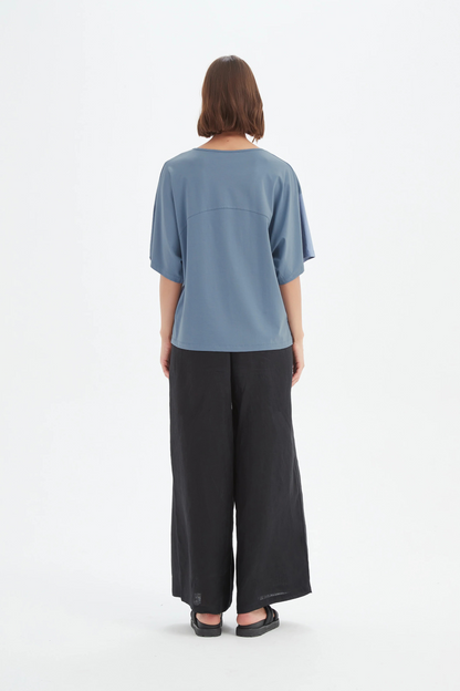 Wide Sleeve Yoke Tee - Steel Blue
