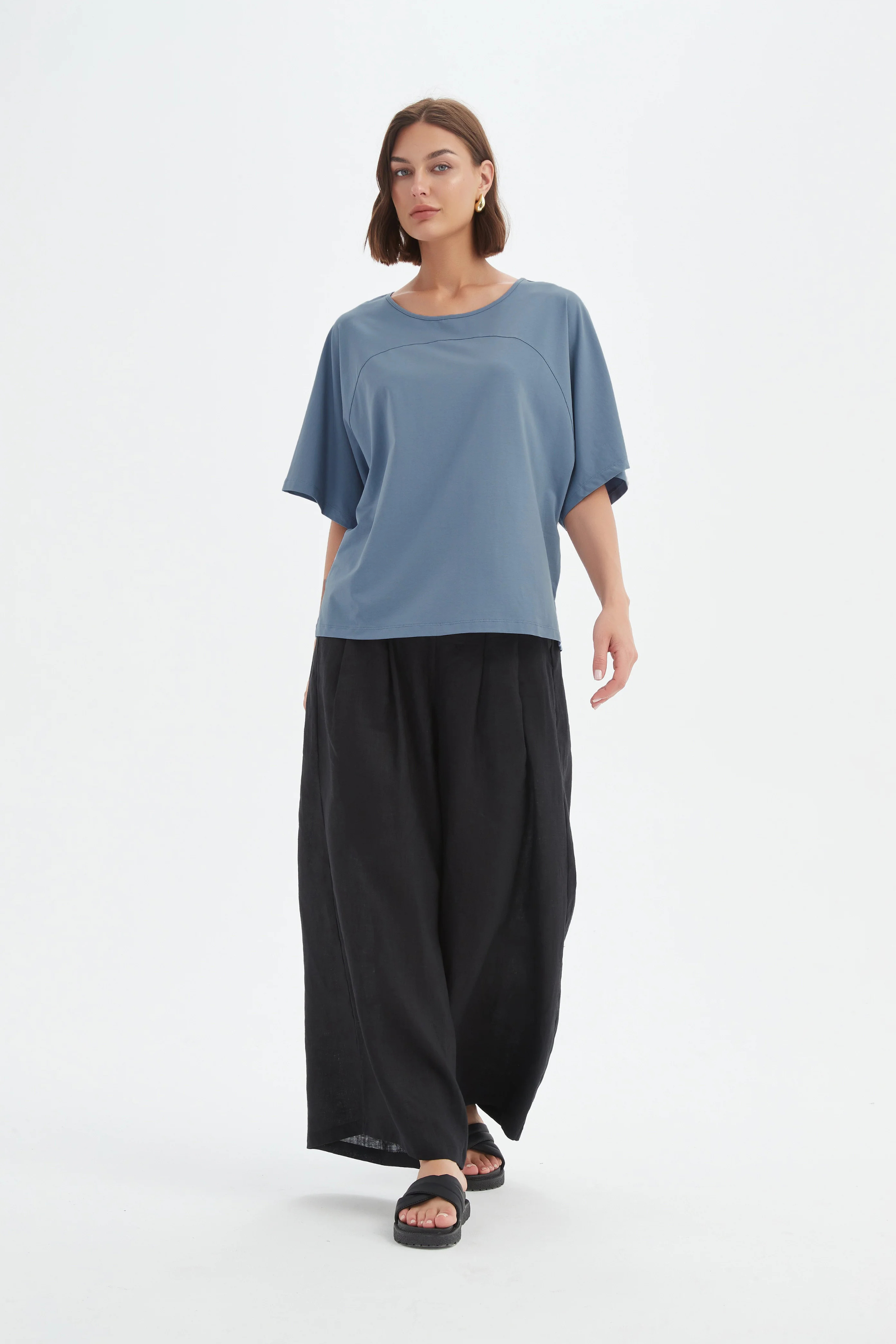 Wide Sleeve Yoke Tee - Steel Blue