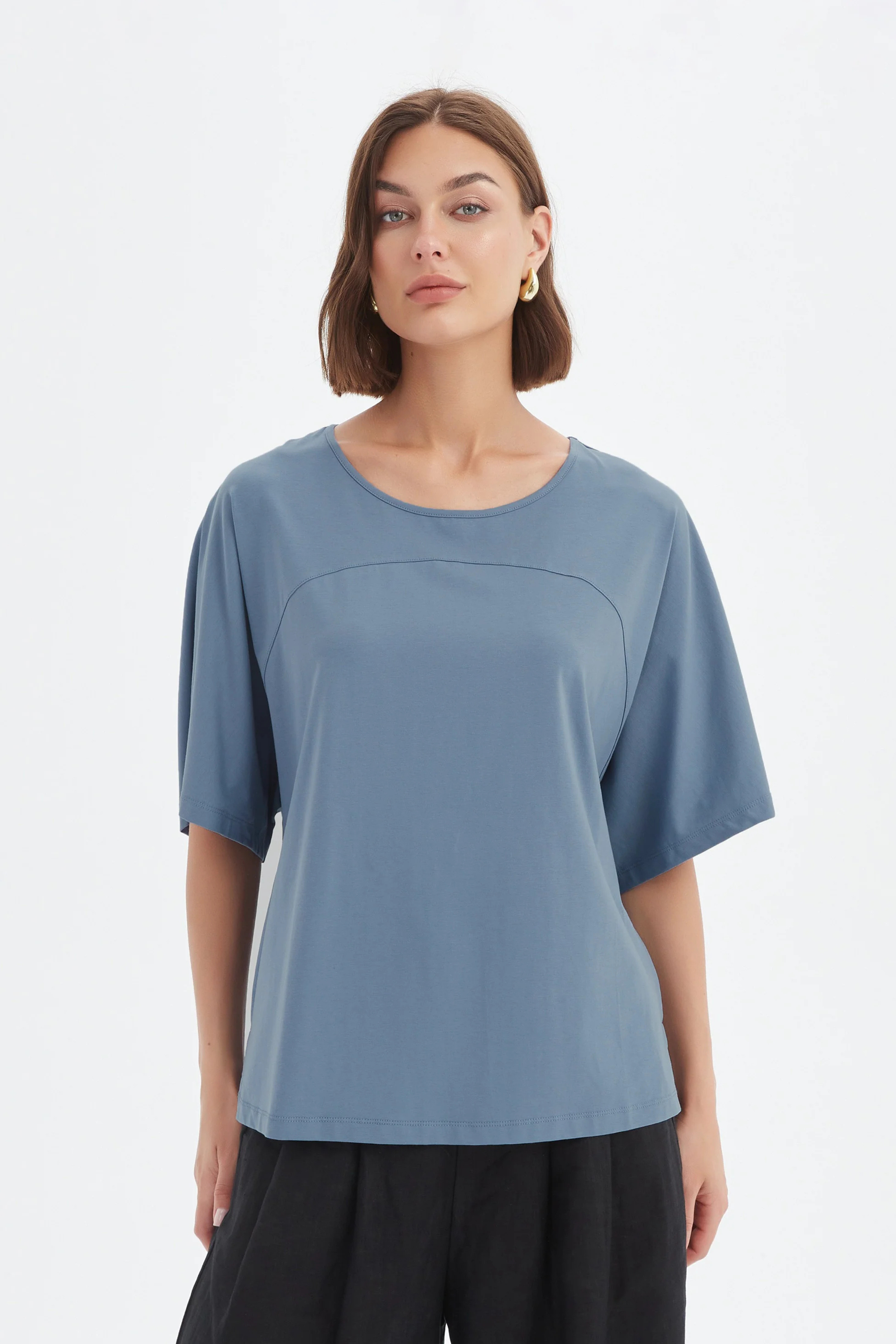 Wide Sleeve Yoke Tee - Steel Blue