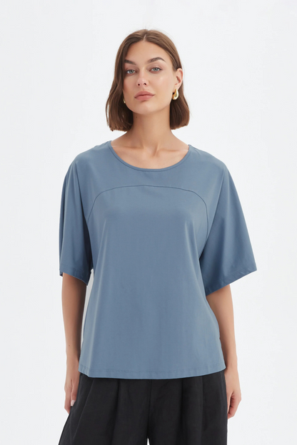 Wide Sleeve Yoke Tee - Steel Blue