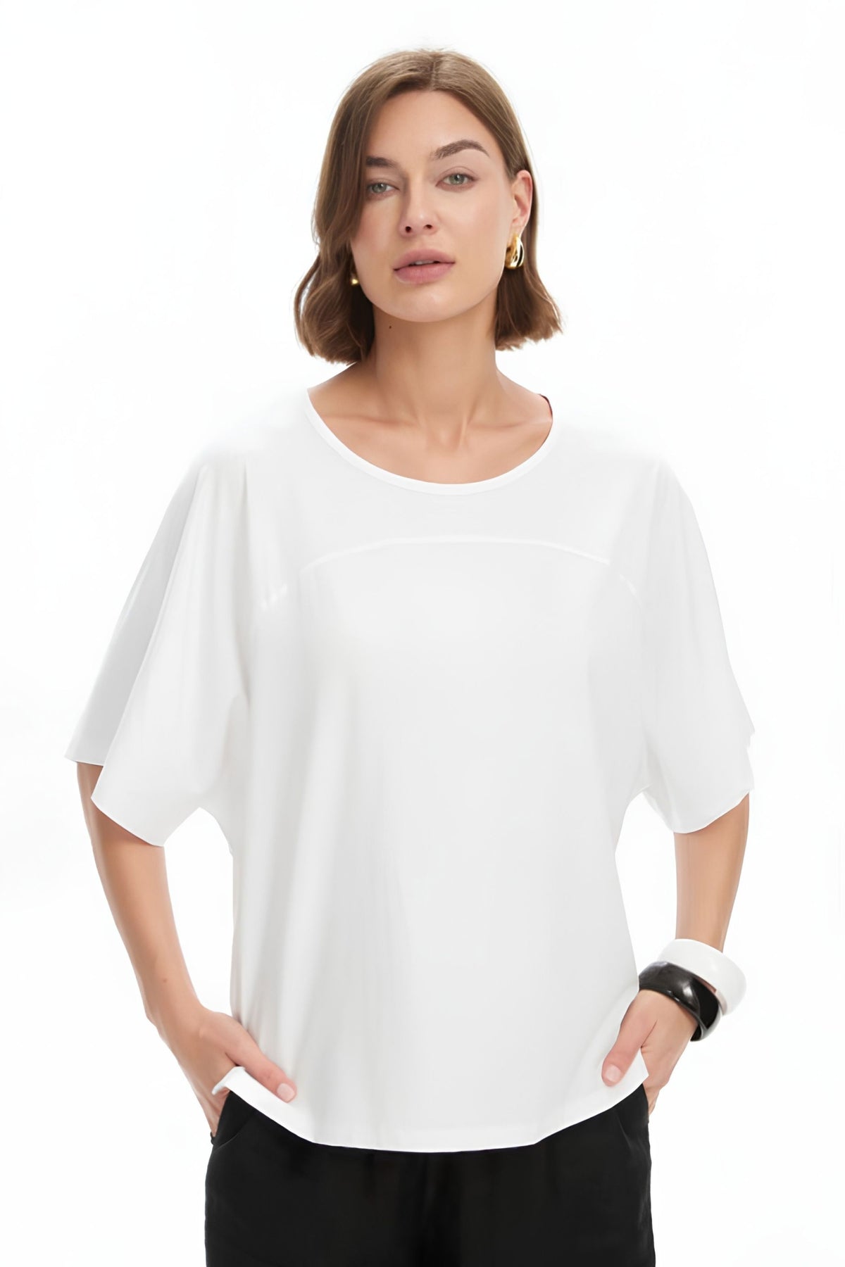 Wide Sleeve Yoke Tee - White