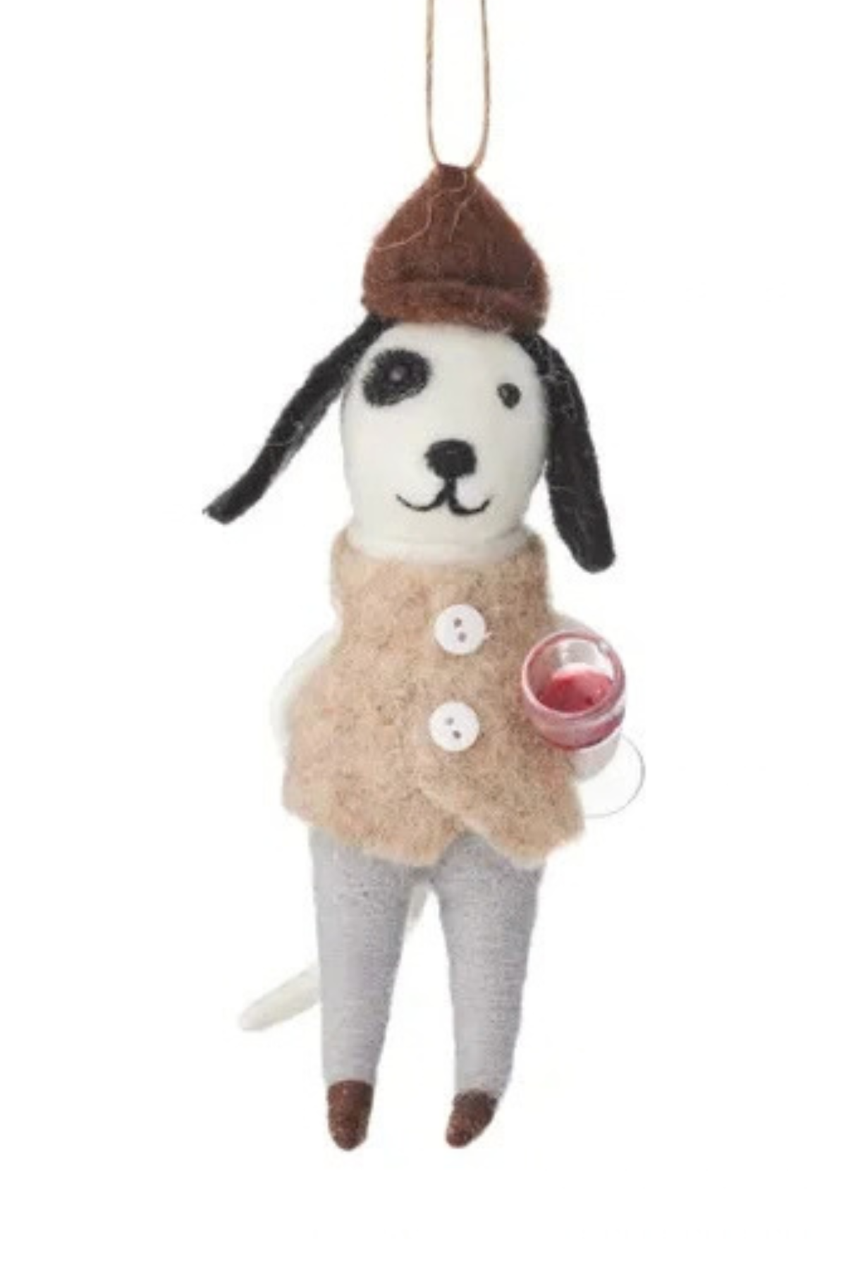 Wine Dog Felt Ornament Holding Wine Bottle or Wine Glass