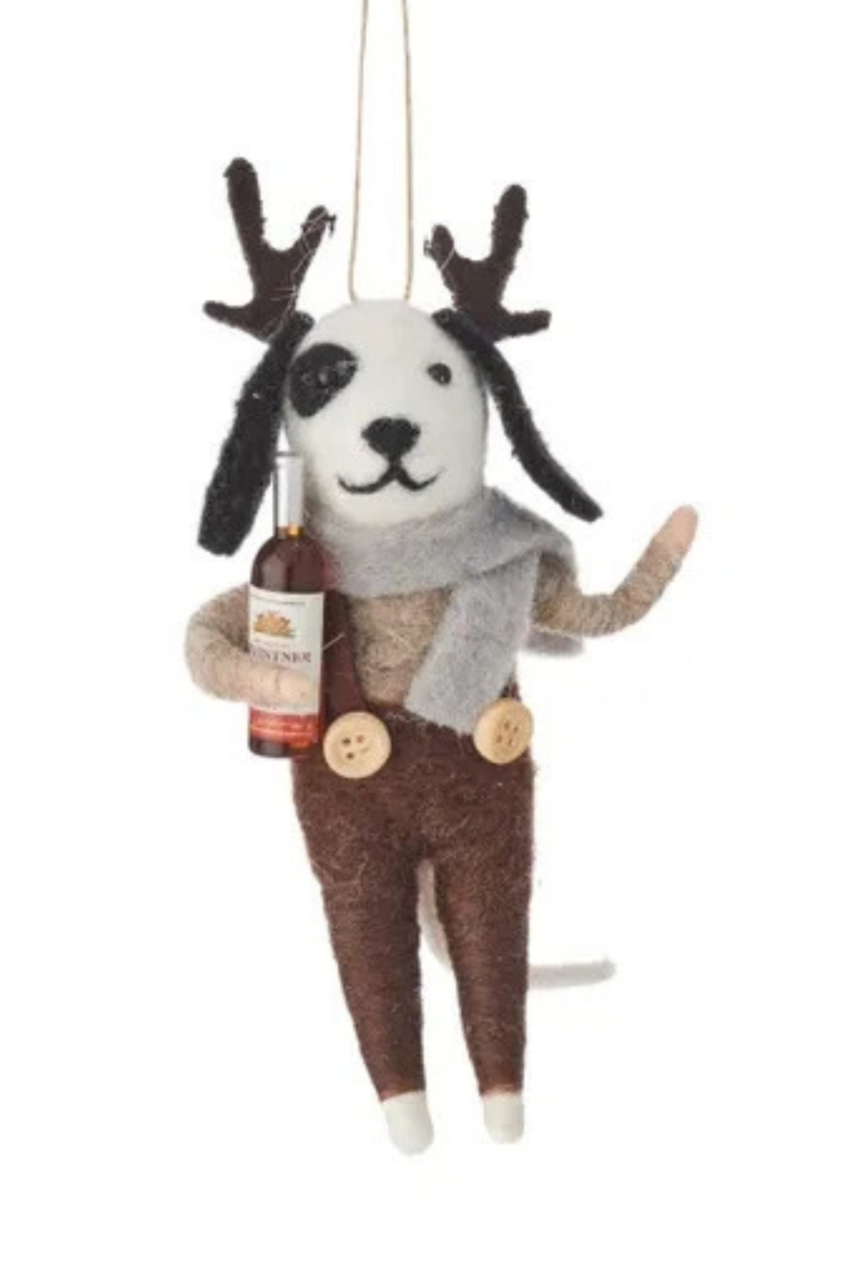 Wine Dog Felt Ornament Holding Wine Bottle or Wine Glass