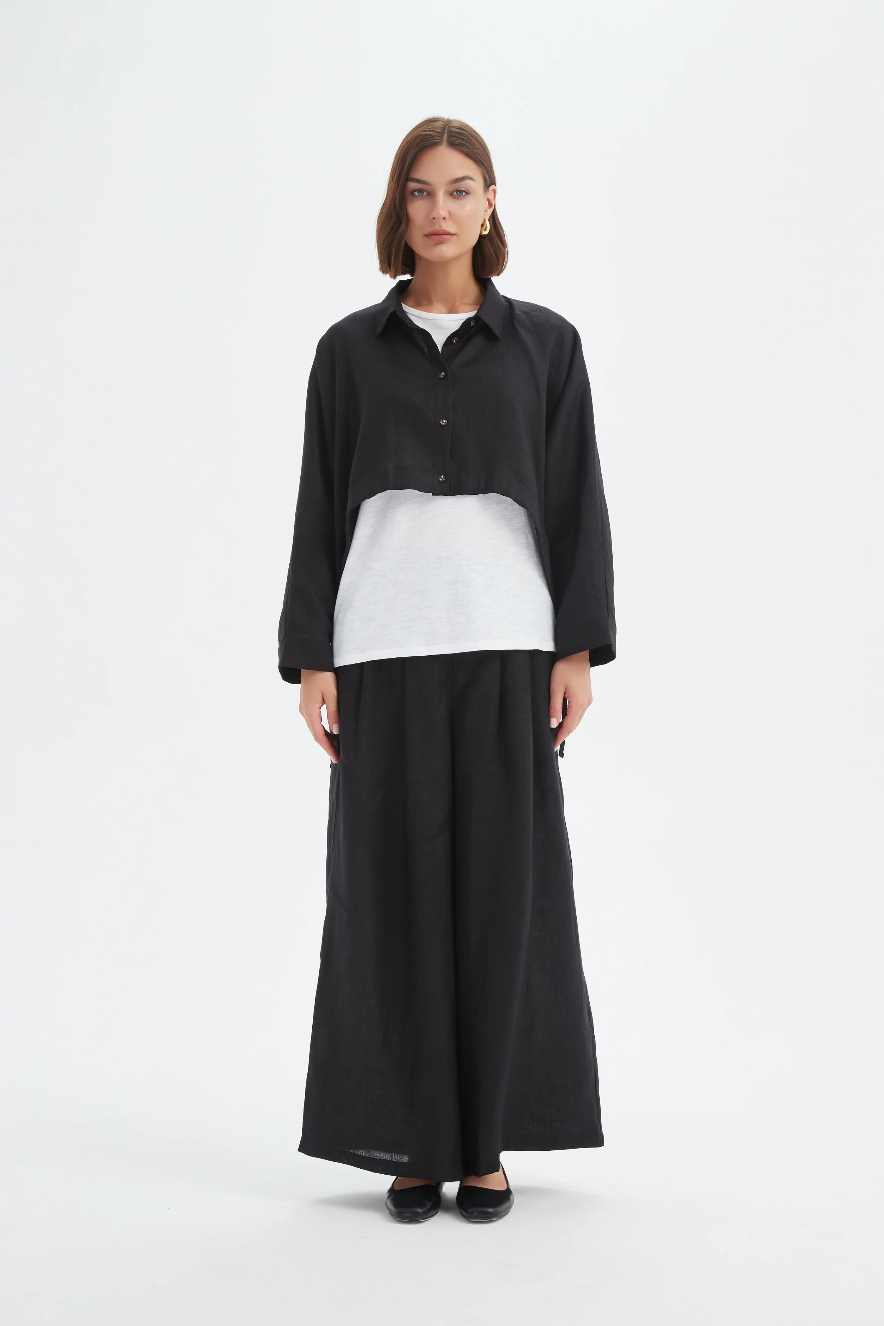 Wide Crop Overshirt - Black