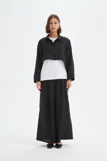Wide Crop Overshirt - Black