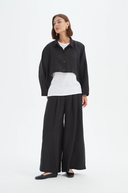 Wide Crop Overshirt - Black