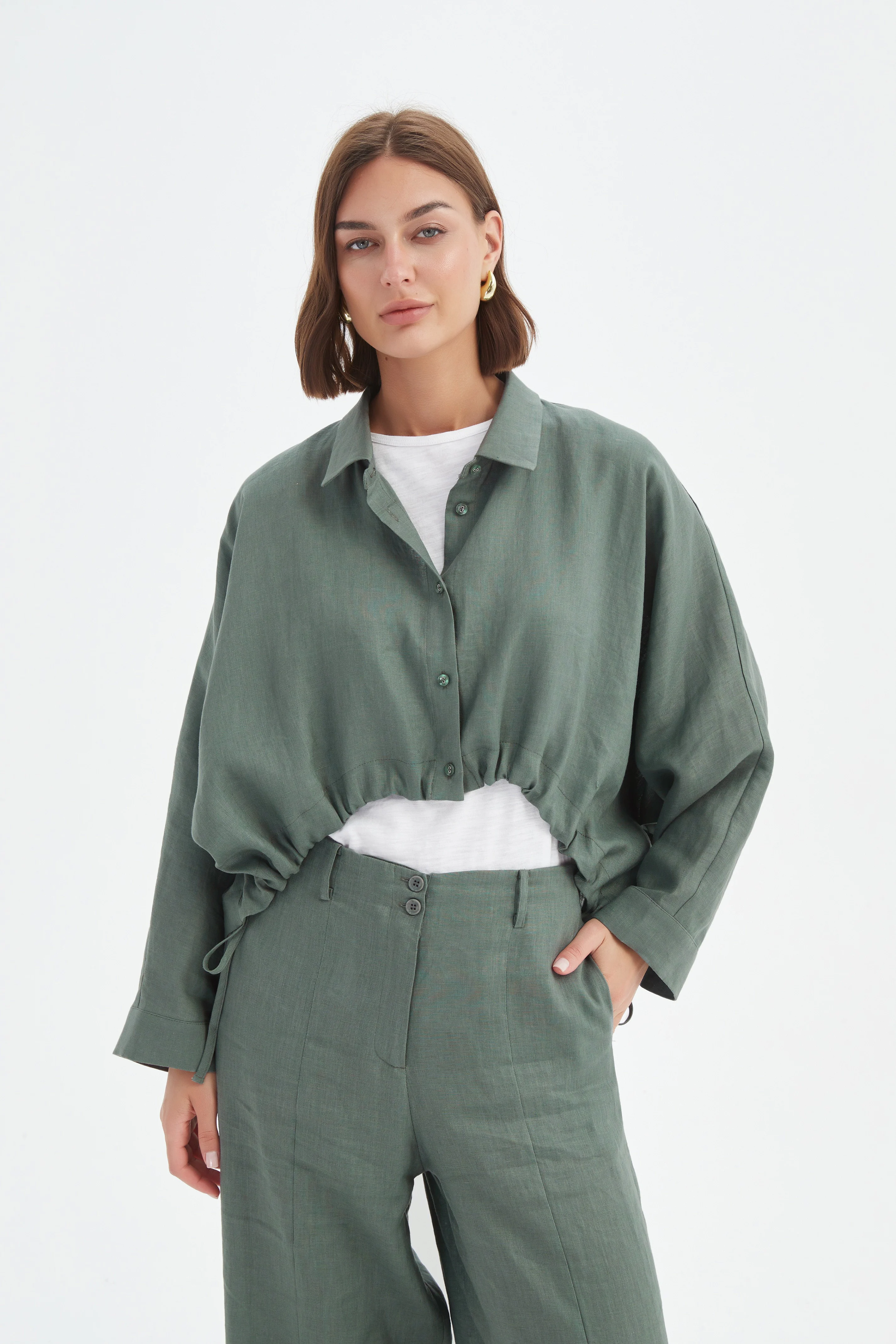 Wide Crop Overshirt - Petrol