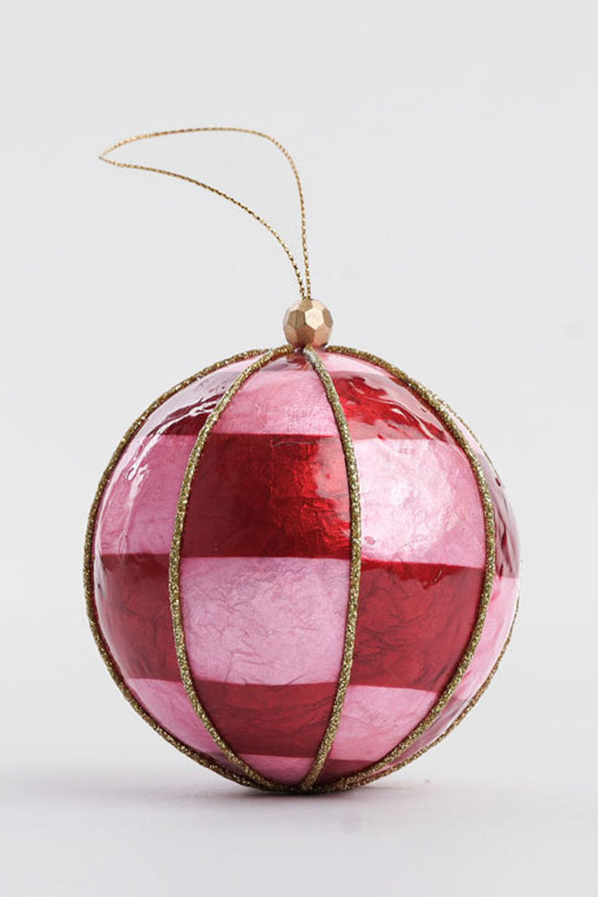 Squared Capiz Hand Painted Bauble Pink & Red