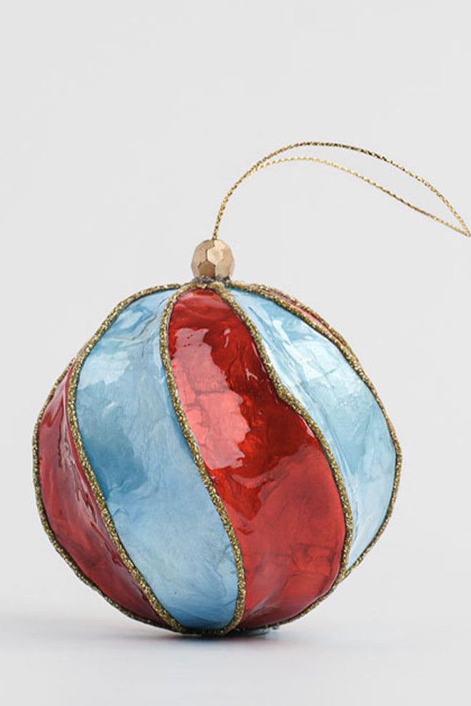 Twirl Handpainted Capiz Bauble Red & Blue