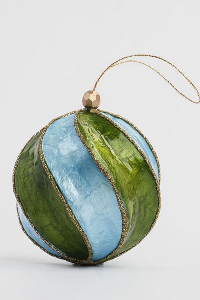 Twirl Handpainted Capiz Bauble Green & Blue