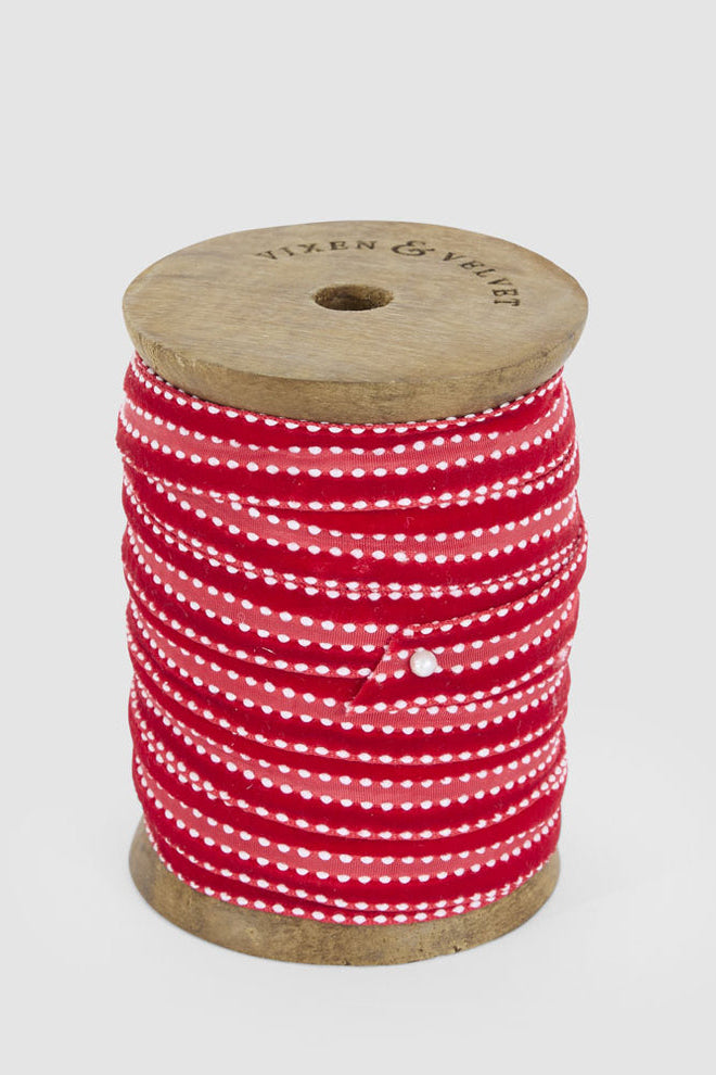 Scarlet Velvet Ticking Ribbon 15mm x 10m