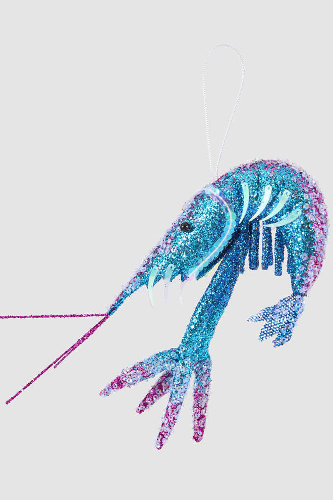 Lester Glitter Prawn Ornament Blue Pink