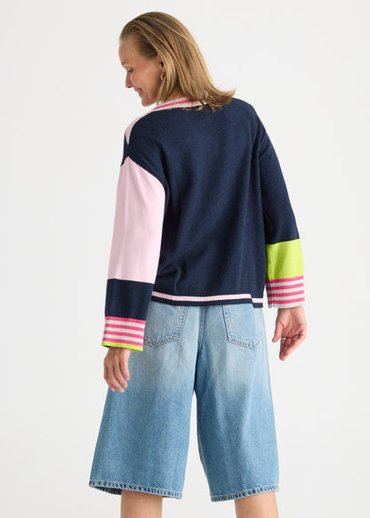 Crazy Stripe Vee - Dark Denim