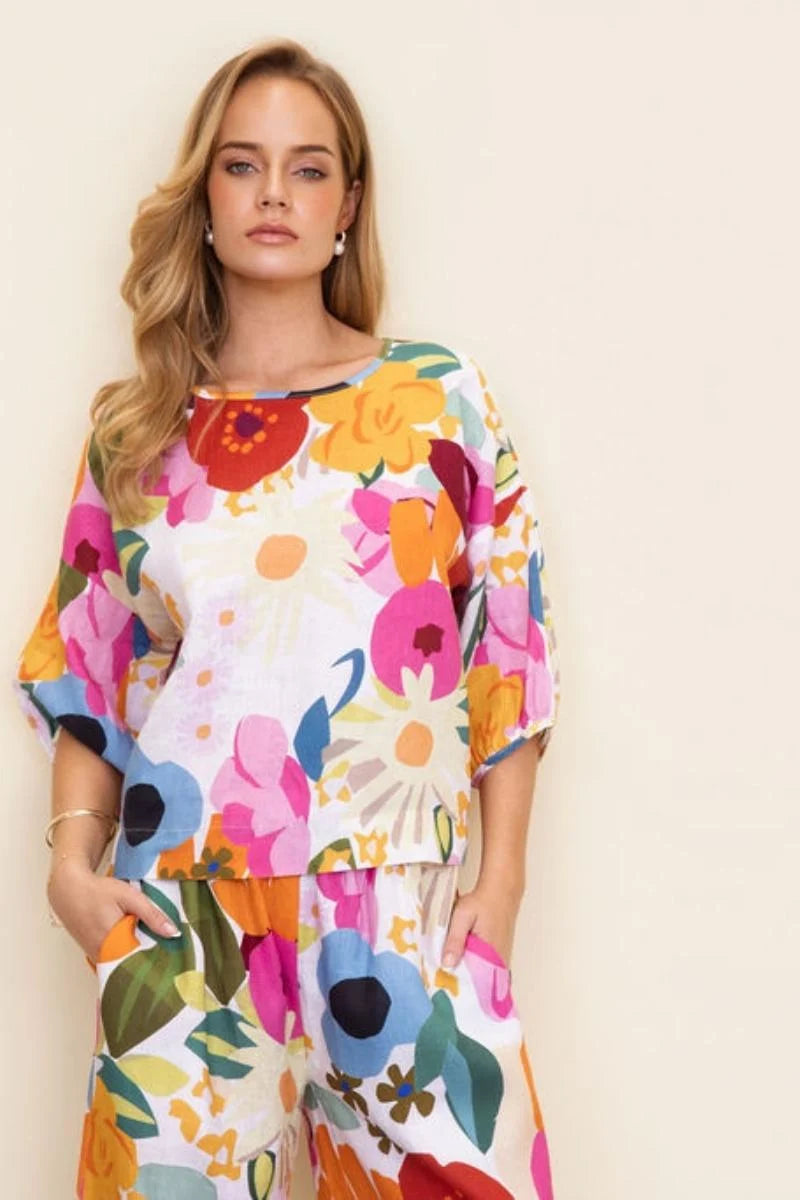 Linen Balloon Slv Top - Bloom Burst